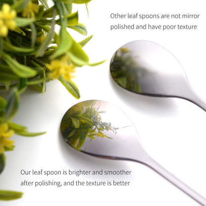 AnSaw 8-Pack Elegant Silver Leaf 4.7" Espresso Spoons - Stainless Steel, Perfect for Coffee, Demitasse, Dessert & Tea, Mini Size for Small Servings