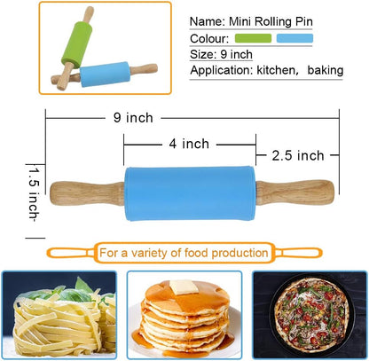 Koogel 9 Inch Mini Kids Rolling Pin, 2 Pcs Small Rolling Pin Handle for Home Kitchen Children Cake