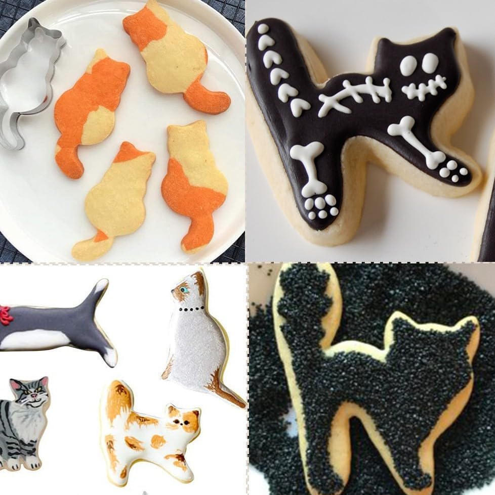 Cat Shaped Cookie Cutters Set,10pcs molds For Cake/Cookie,Stainless Steel Cake Tools For Kids,Party Accessories By MrCookie, Medium, Silver