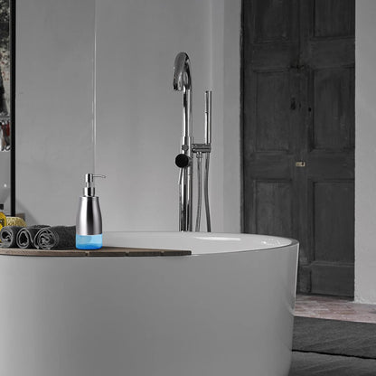 Non-Slip Soap Dispenser with Brushed Nickel Stainless Steel Case, Glass Liner, and Hand Pump for Kitchen/Bathroom. Refillable Liquid Soap Dispenser, 11oz/320ml Capacity.