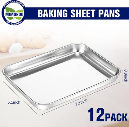 Mimorou 12 Pcs Baking Sheet Stainless Steel Cookie Small Metal Sheet Pans Professional Rectangle Oven Trays Kitchen Baking Cooking Oven and Toaster, Dishwasher Safe