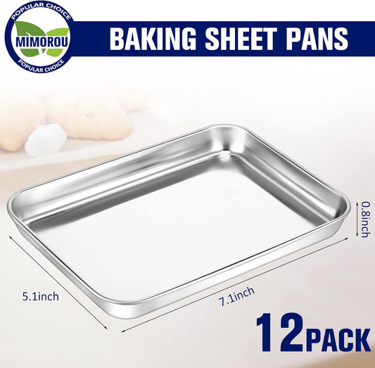 Mimorou 12 Pcs Baking Sheet Stainless Steel Cookie Small Metal Sheet Pans Professional Rectangle Oven Trays Kitchen Baking Cooking Oven and Toaster, Dishwasher Safe