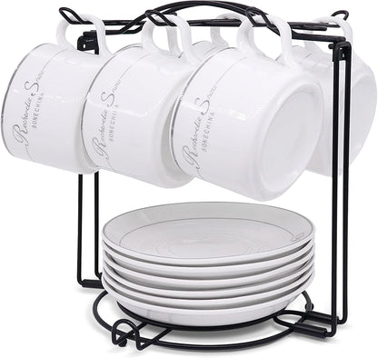 Tea Cups Holder,Black Metal Coffee Cup Tea Cups Rack,Foldable Organizer for Coffee Cup Spoon and Saucers