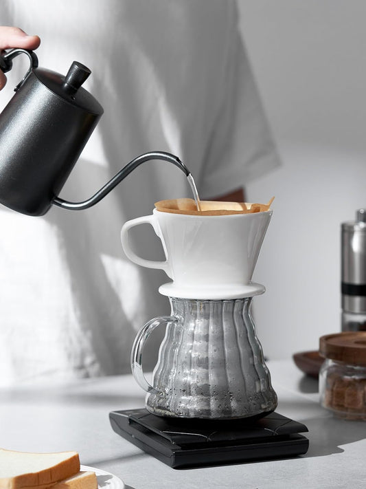DOWAN Pour Over Coffee Maker, Non-Electric Pour Over Coffee Dripper, Manual Brew Maker, Single Cups Porcelain Slow Brewing Accessories for Gifts,White