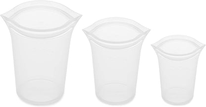 Zip Top Reusable Food Storage Bags | 3 Cup Set [Frost] | Silicone Meal Prep Container | Microwave, Dishwasher and Freezer Safe | Made in the USA