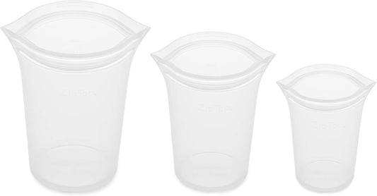 Zip Top Reusable Food Storage Bags | 3 Cup Set [Frost] | Silicone Meal Prep Container | Microwave, Dishwasher and Freezer Safe | Made in the USA