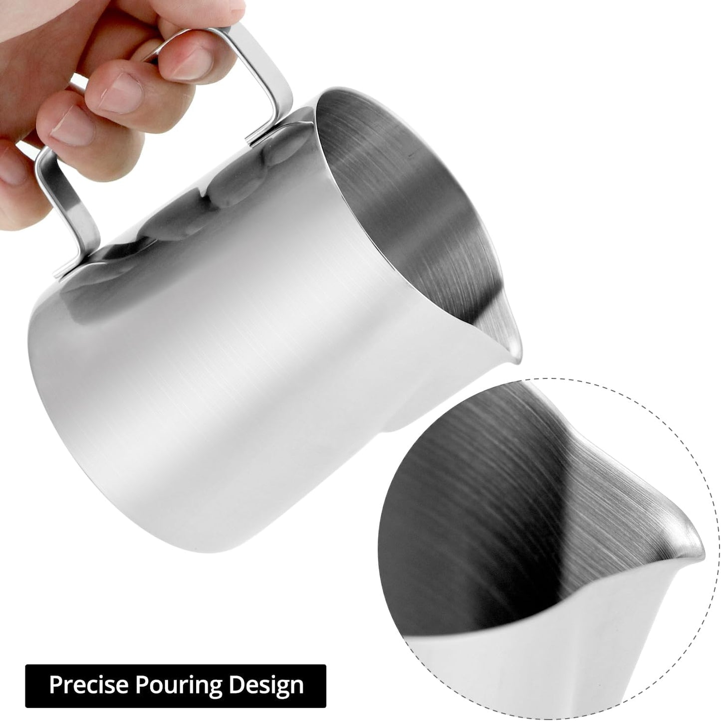 QWORK 2 Pack Milk Frothing Pitcher with Latte Art Pen - 304 Stainless Steel, 12oz/350ML Milk Frother Cup, Milk Steaming Pitcher for Milk/Coffee/Cappuccino/Latte Art Barista