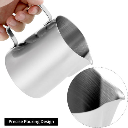 QWORK 2 Pack Milk Frothing Pitcher with Latte Art Pen - 304 Stainless Steel, 12oz/350ML Milk Frother Cup, Milk Steaming Pitcher for Milk/Coffee/Cappuccino/Latte Art Barista