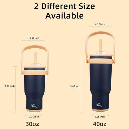 30 oz Tumbler with Side Handle, Insulated Water Bottle with Straw and 2 in 1 Lid, Stainless Steel Cup Travel Coffee Mug for Sports Office Gym,Navy Blue