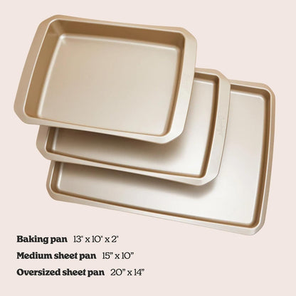 Cravings Bake-Anything 3-Piece Sheet Pan Set, Nonstick Steel Baking Sheets for Pizza, Cake, and Cookie Baking, Oversized, Medium, and Small Pans – Kitchen Essentials by Chrissy Teigen