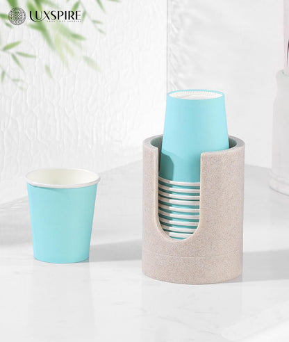 Luxspire Bathroom Cup Dispenser, 3oz Dixie Cup Dispenser, Resin Dixie Cup Holder, Disposable Paper Cup Holder for Bathroom, Cotton Pad Holder, Guest Bathroom Essentials, Beige