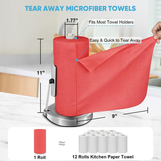 AIDEA Microfiber Cleaning Cloth Roll, Red Shop Towels 55 Sheets Washable, Microfiber Towels for Cars, Shop Rags Reusable Paper Towel for Automotive, Workshop, House, Kitchen, Cleaning Supplies11×9"