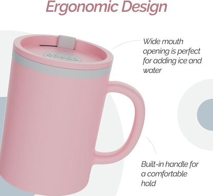 Copco Iconic 16oz Double Wall Insulated Desk Mug with Lid and Handle, Set of 2, BPA-Free Reusable Plastic, Spill-Proof, Microwave & Dishwasher Safe, Wide Mouth, Cup Holder Friendly (Light Blue/Pink)
