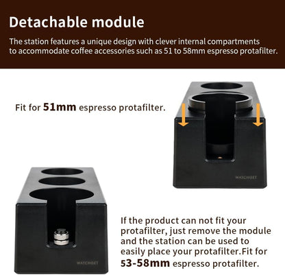 watchget Espresso Tamping Station, Plastic Espresso Organizer Box for 51/54/58mm Portafilter, Tamper, Distributor and Barista Accessories, Coffee Tamper Station, Black