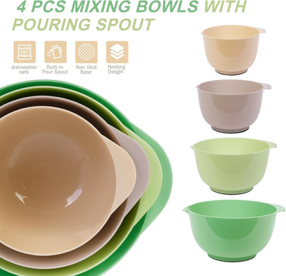 BoxedHome Classic Mixing Bowl Set, BPA Free Plastic, Microwave and Dishwasher Safe, 4.5 quarts (Sage)