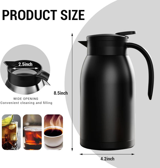 41 Oz Thermal Coffee Carafe Stainless Steel Insulated Thermos Double Wall Vacuum Flask Leak-Proof Thermos for Travel Office School Party Camping Use Black