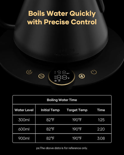 Cocinare FLOW B9 Gooseneck Electric Kettle, Precise Temperature Control for Pour-Over Coffee & Tea Brewing, Stainless Steel Interior, Rapid Heating for Boiling Water, 1500W/0.9L Matte Black
