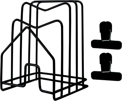Pot Lid Organizer W 2 Chip Bag Clips Cutting Board Holder Inside Cabinet 304 Stainless Steel Pan Organizer Under Cabinet Pot Cover Cookie Sheet Bakeware Serving Tray Cooling Rack Stand Kitchen Black