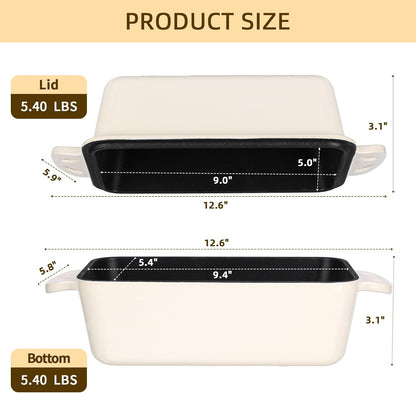 9x5 Enameled Cast Iron Loaf Pan with Lid - 2 in 1 Bread Pan for Baking Homemade Sourdough