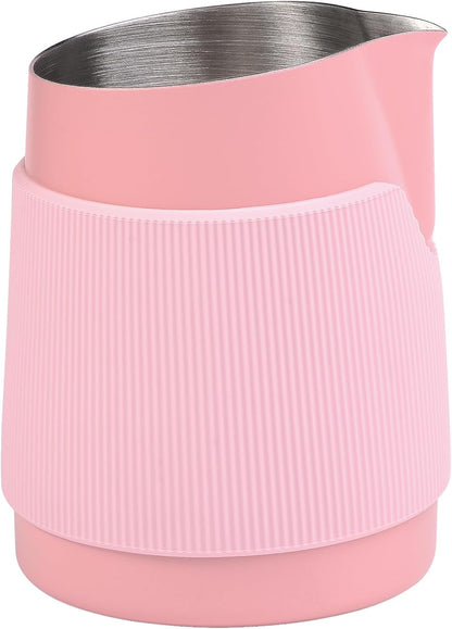 Normcore Handleless Milk Frothing Jug, Pitcher 15.2 oz, Frother Steamer Cup Stainless Steel Espresso Cup, Sharp Spout, Pink, 450 ml