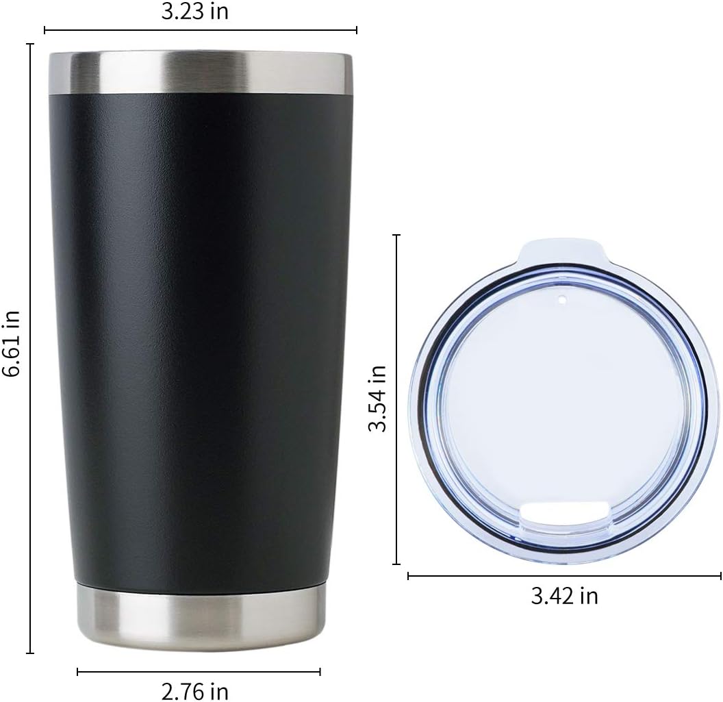 DOMICARE 20oz Stainless Steel Tumbler Bulk with Lid, Double Wall Vacuum Insulated Travel Mug, Powder Coated Coffee Cup, Powder Black, 12 Pack
