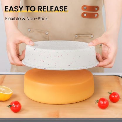 Vinino 8 Inch Silicone Round Cake Pan with Metal Reinforced Frame Set of 2, Nonstick Silicone Springform Pan for Baking Suitable for Making Layers, Cheese & Chocolate Cakes