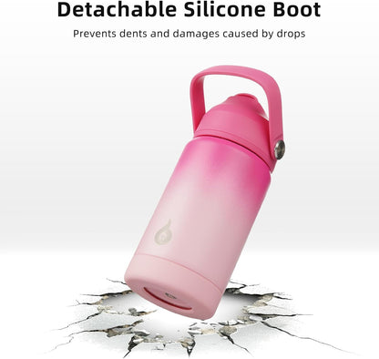 BJPKPK Insulated Water Bottle with Straw Lid, 12oz Thermos Water Bottles, Flex Handle & Non-slip Boot, BPA Free Leak Proof Stainless Steel Metal Thermos, Tumblers, Cups,Pearl Pink