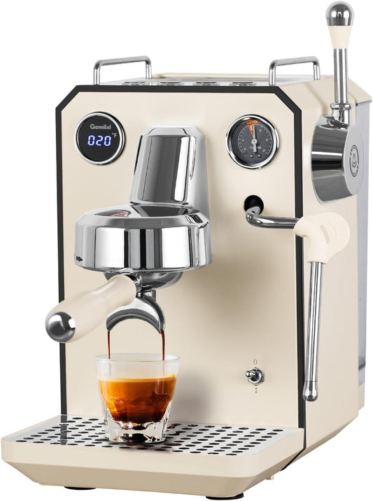 Owl Espresso Machine, 15 Bar Professional Semi-Automatic Espresso Maker with Milk Frother Steam Wand, 57oz Removable Water Tank, Dual Display, for Cappuccino, Latte at home, G3006, Ivory White