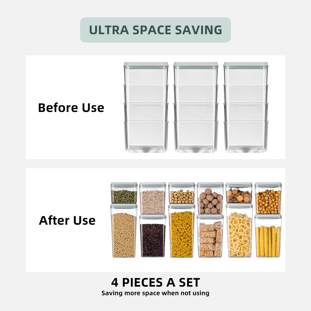 12 Pcs Pop Airtight Food Storage Containers with Lids for Kitchen Pantry Organization Stackable Cereal Snacks Flour Sugar Coffee Spaghetti (1.2, 2.0, 2.7, 3.3qt)*3