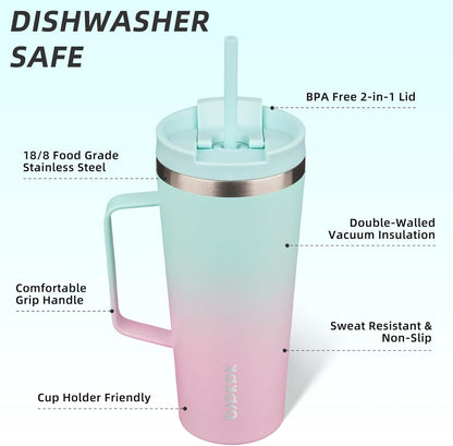BJPKPK Insulated Tumbler with Handle, 22oz Insulated Tumblers with Lid and Straw, Stainless Steel Metal Water Bottles, Coffee Travel Mugs, Cups, Marshmallow