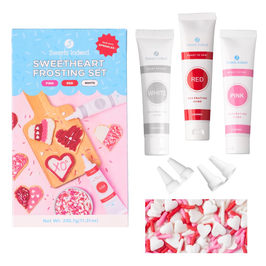 Sweets Indeed Frosting Kit plus Sprinkles Frosting Tubes nozzles 11.71 ounces Perfect for baking and cookie decoarting (Sweetheart)