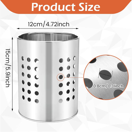 EORTA Stainless Steel Kitchen Utensil Holder Flatware Cylinder Silverware Draining Organizer Drying Rack with Round Drain Holes for Forks, Knives, Spoons, Chopsticks, Small