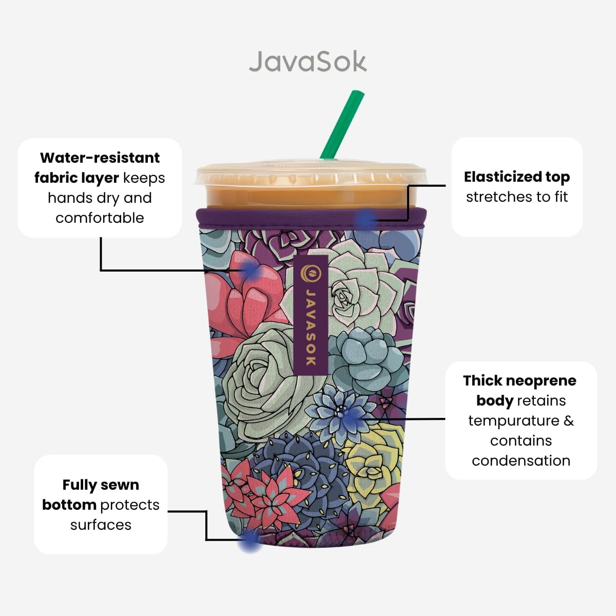 Sok It JavaSok Iced Coffee & Cold Soda Insulated Neoprene Cup Sleeve (Color Burst, Medium: 22-28oz)