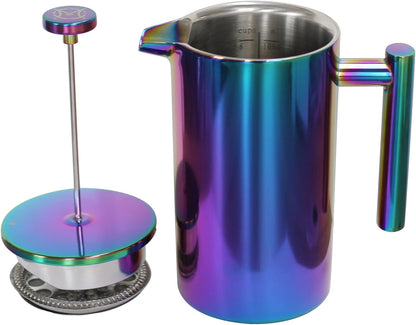 French Press Coffee Maker – Stainless Steel Coffee Maker Double Walled French Press Rainbow 34oz/1L