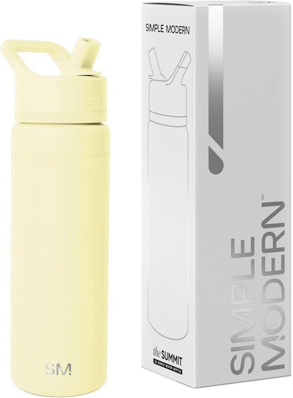 Simple Modern Water Bottle with Straw Lid | Vacuum Insulated Stainless Steel Metal | Reusable Leak Proof BPA-Free Cup for School | Summit Collection | 22oz, Buttercup