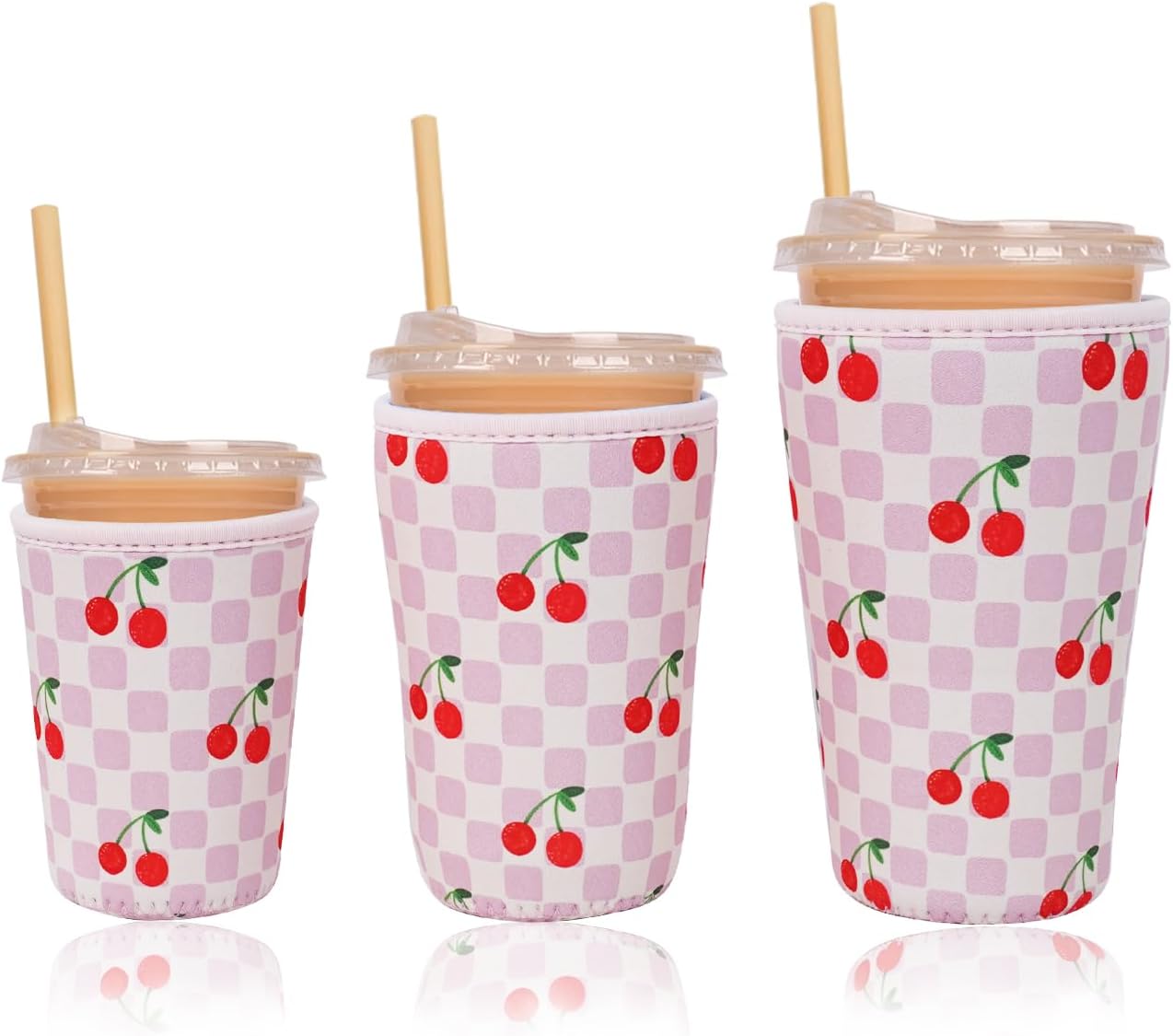 Reusable Insulated Neoprene Iced Coffee Cup Sleeve, Durable Drink Sleeve for Cold Beverages, Beverage Holder for Iced Coffee, Cherry Blush