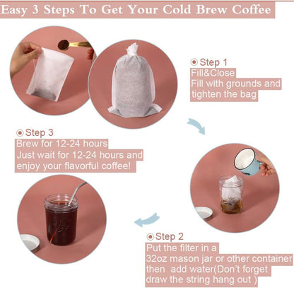 YQL Cold Brew Coffee Filter,50PCS 4x6 Inch No Mess Cold Brew Coffee Bags Disposable Mesh Brewing Bags Tea Filter Bag for Cold Brew Coffee or Tea