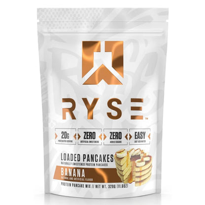 RYSE Loaded Protein Pancake & Waffle Mix - Banana - Naturally Sweetened Breakfast with 21g Protein, 3g MCTs and 2g Fiber - No Added Sugar - High Protein Snack for Clean Energy - 6 Servings