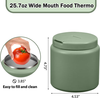 26oz Kids Jar for Hot Food, Insulated Vacuum Food Jar with Buckle Lid, Stainless Steel Wide Mouth Leak Proof Insulated Lunch Container for School Picnic Travel, Green