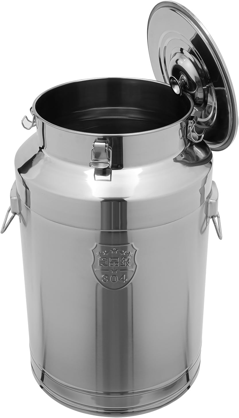 11.81in Thickened Stainless Steel Milk Can Large Liquid Container Storage,Stainless Steel Milk Bucket With Sealing Lid and Carry Handle,for Wine, Oil Storage Transport (76L/20Gal)