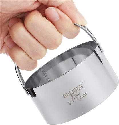HULISEN Biscuit Cutter Set (3 Pieces/Set), Stainless Steel Round Cookies Cutter with Handle, Professional Baking Dough Tools, Gift Package