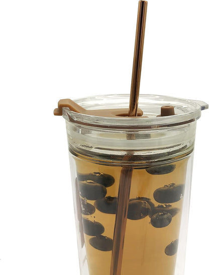 10 Pcs Stainless Steel Straws, Reusable Drinking Straws, Straight Metal Straw Sets with 2 Pcs Cleaning Brushes (10.5 Inch, Rose Gold)