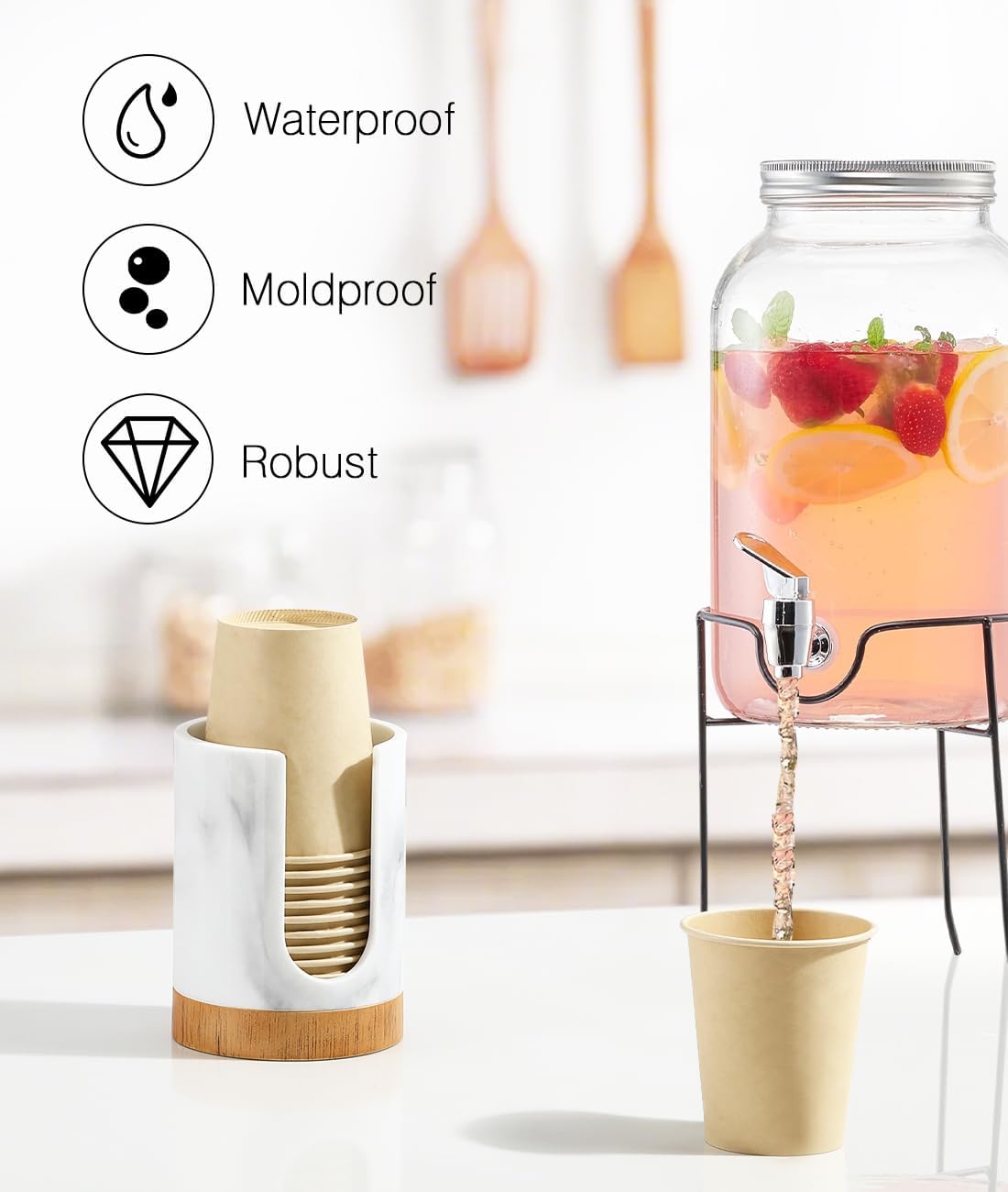 Luxspire Dixie Cup Dispenser, 5-7oz Bathroom Cup Dispenser, Marble Resin Dixie Cup Holder, Disposable Bathroom Paper Cup Holder, Cotton Pad Holder, Guest Bathroom Essentials, Gravel White, 1 Pack