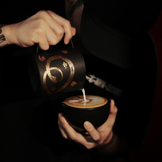 MHW-3BOMBER Espresso Steaming Pitcher Milk Frothing Pitcher Stainless Steel Milk Coffee Cappuccino Latte Art Barista Cup (5.0 Black(printing), 20 Ounces) P5161S-OS