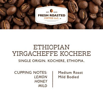 Fresh Roasted Coffee, Ethiopian Yirgacheffe Kochere, Medium Roast, 72 Pods for K Cup Brewers