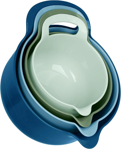 BoxedHome 4 Pack Nesting Mixing Bowl with Pour Spout and Handle, BPA free Microwave & Dishwasher Safe(Green/Blue, 4 Pack with Handle)
