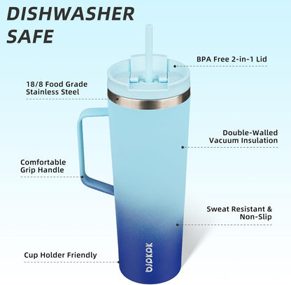 BJPKPK Insulated Tumbler with Handle, 30oz Insulated Tumblers with Lid and Straw, Stainless Steel Metal Water Bottles, Coffee Travel Mugs, Cups, Sky