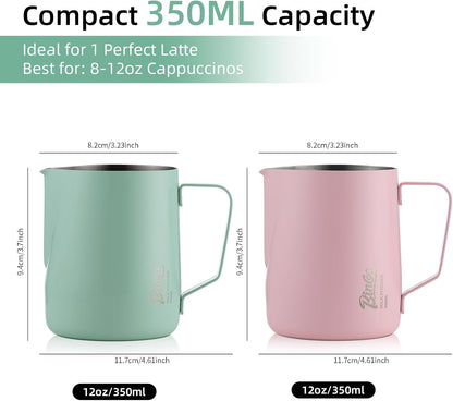 Pink Milk frother - 350ml/12OZ Milk Frothing Pitcher, Milk Frother Cup Espresso Steaming Pitcher for Barista, Bincoo 304 Stainless Steel Espresso Steaming Pitchers for Latte Art/Cappuccino/Coffee/Milk