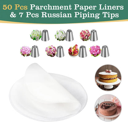 Springform Pan, Stainless Steel Springform Cake Pan, Leakproof & Nonstick Cheesecake Pan, 4" 7" 9" Round Cake Molds with 50 Pcs Paper Liners and 7 Pcs Piping Tips