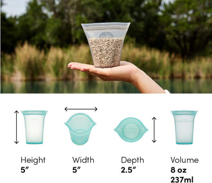 Zip Top Reusable Food Storage Bags | Small Cup [Lavender] | Silicone Meal Prep Container | Microwave, Dishwasher and Freezer Safe | Made in the USA